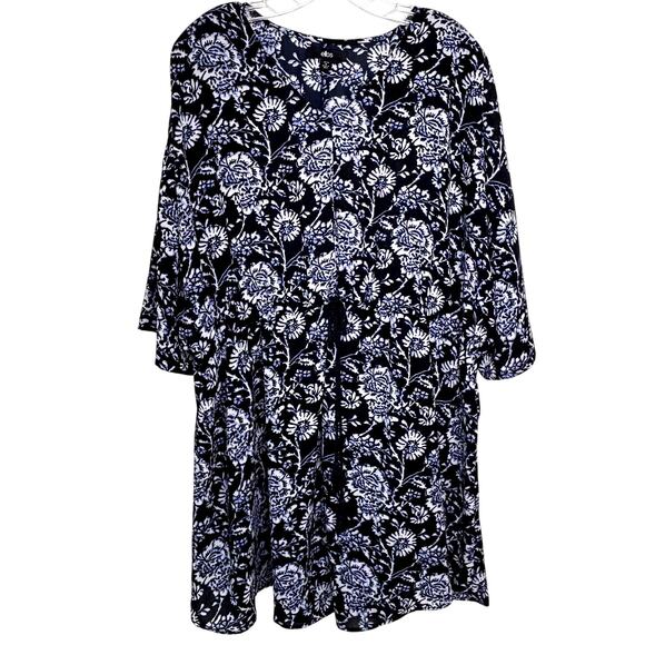 Ellos Wms 1X Blue Floral Dress Tie Waist Beach Resortwear Vacation Swim Cover Up - Picture 1 of 8